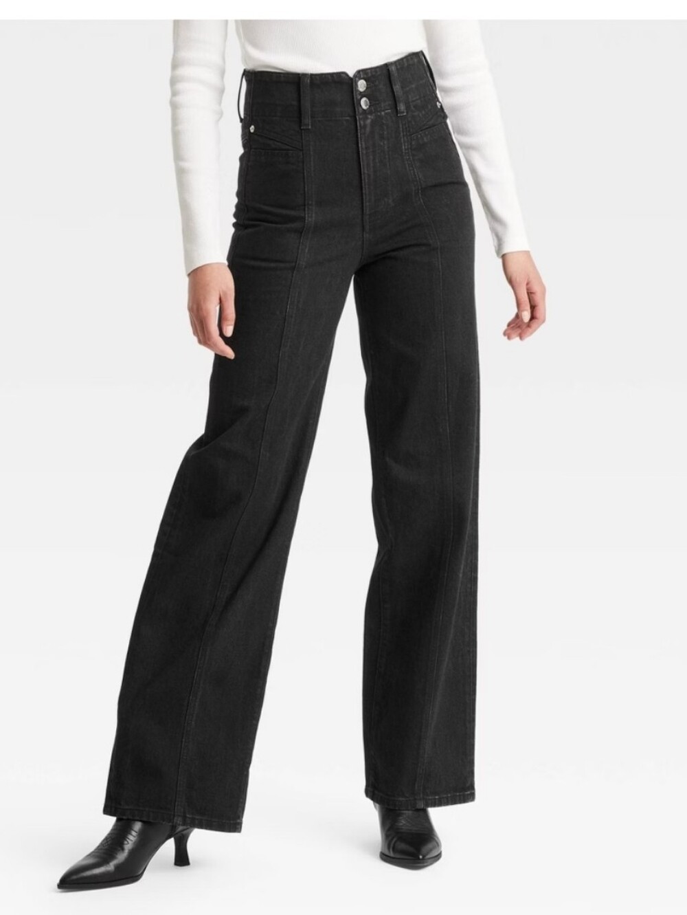 Women's High-Rise Tailored Wide Leg Jeans - Universal Thread Black 4R